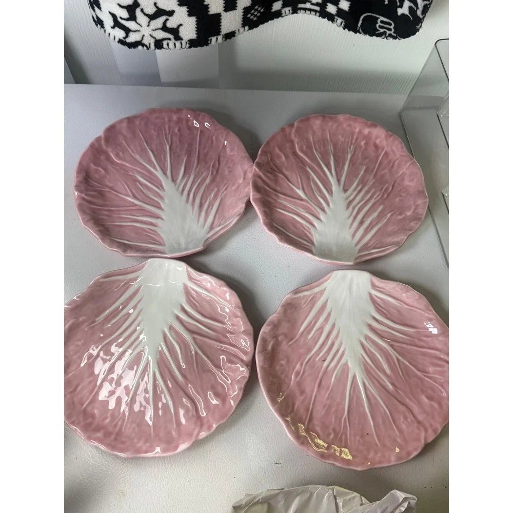Threshold Pink Cabbage Leaf Stoneware Salad Plates Set of 4 Textured Scalloped